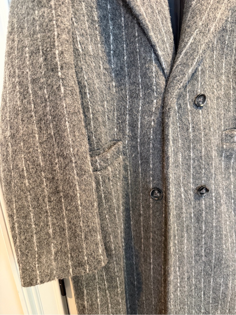 River Island Grey Pinstripe Double-Breasted longline Coat - Picture 3 of 8